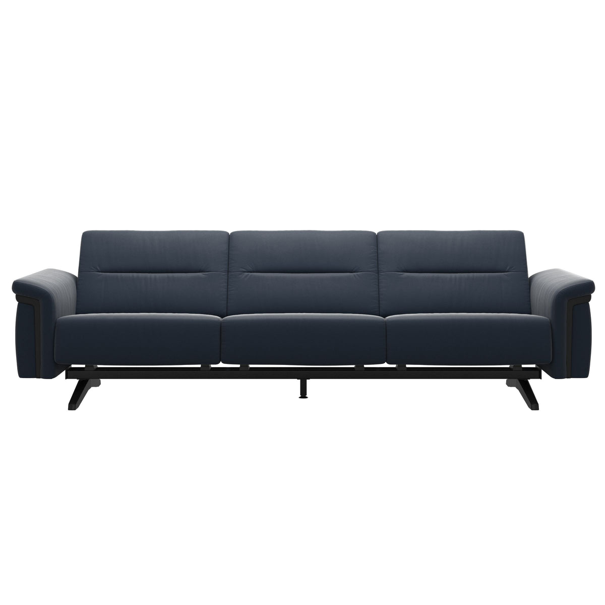 Stressless Stella Wood 3-Seater Sofa in Paloma Oxford Blue, front view, Black wood
