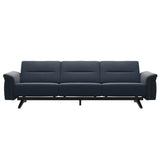 Stressless Stella Wood 3-Seater Sofa in Paloma Oxford Blue, front view, Black wood