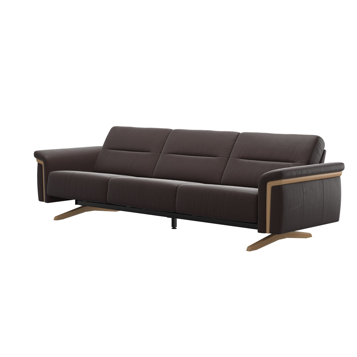 Stressless Stella Wood 3-Seater Sofa in Paloma Chocolate, side view, Oak wood