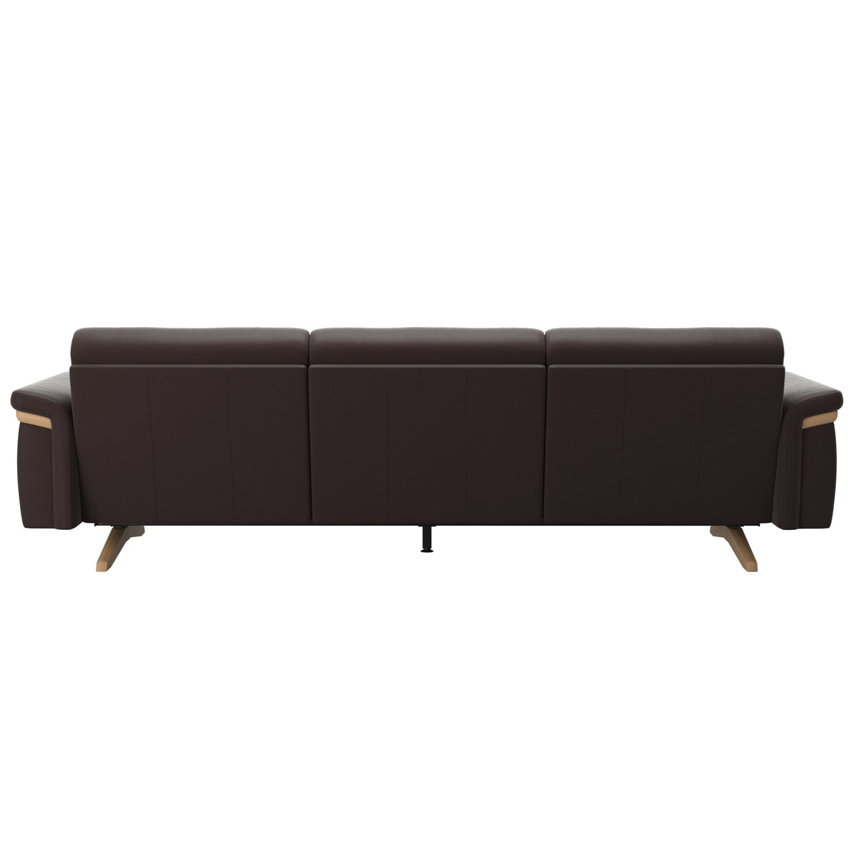 Stressless Stella Wood 3-Seater Sofa in Paloma Chocolate, rear three-quarter view, Oak wood