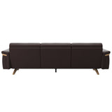 Stressless Stella Wood 3-Seater Sofa in Paloma Chocolate, rear three-quarter view, Oak wood