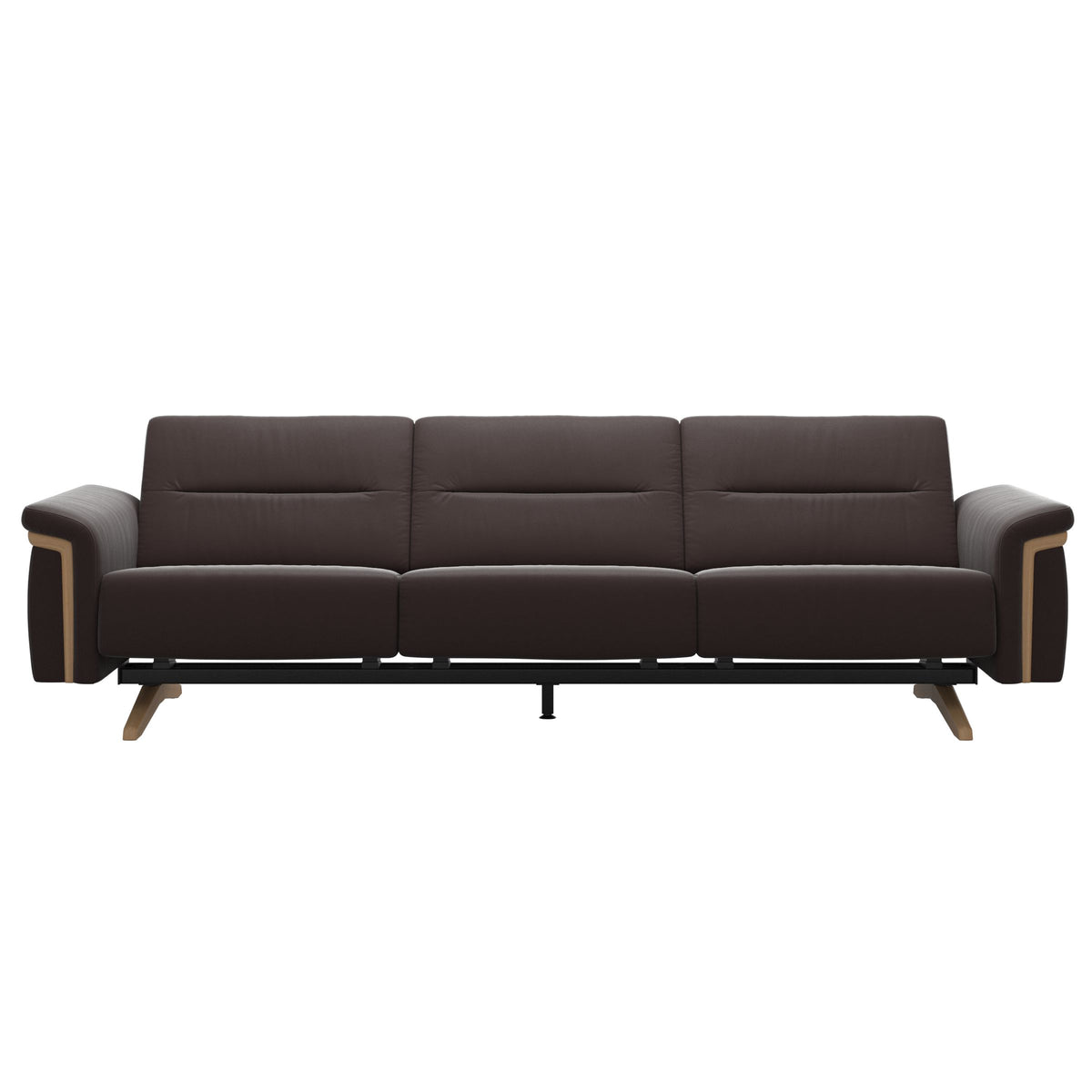 Stressless Stella Wood 3-Seater Sofa in Paloma Chocolate, front view, Oak wood