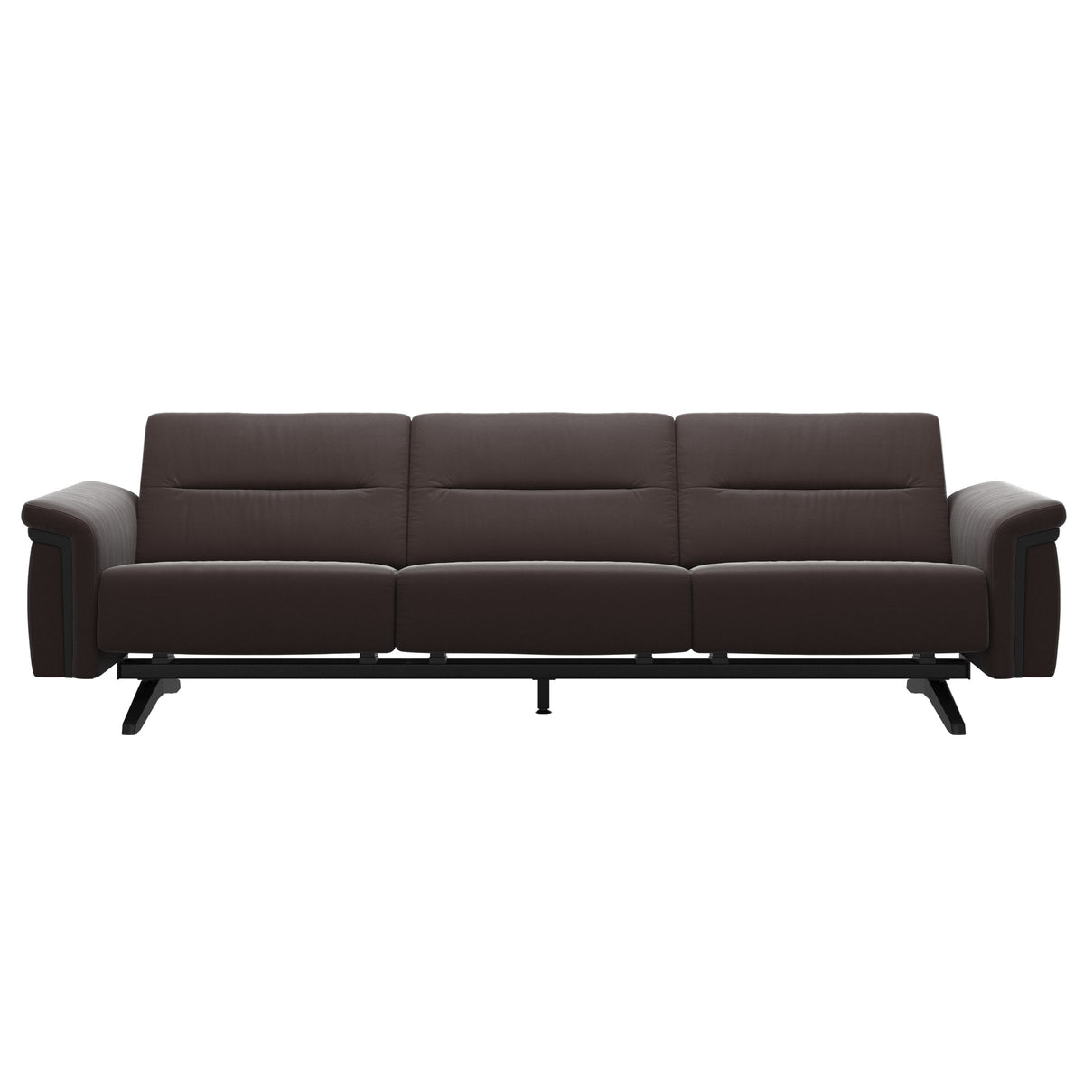 Stressless Stella Wood 3-Seater Sofa in Paloma Chocolate, front view, Black wood