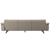 Stressless Stella Wood 3-Seater Sofa in Paloma Fog, rear three-quarter view, Teak wood