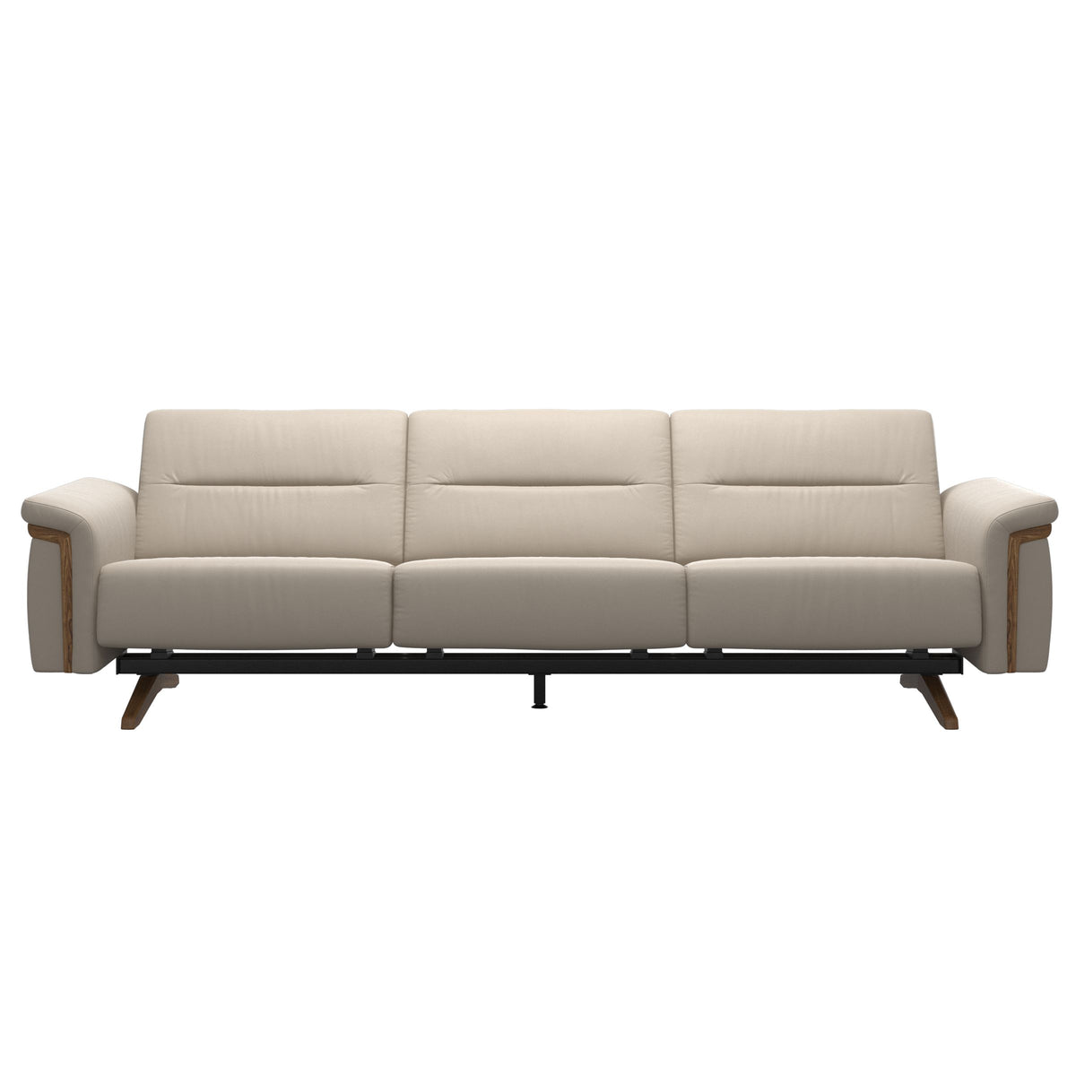 Stressless Stella Wood 3-Seater Sofa in Paloma Fog, front view, Teak wood