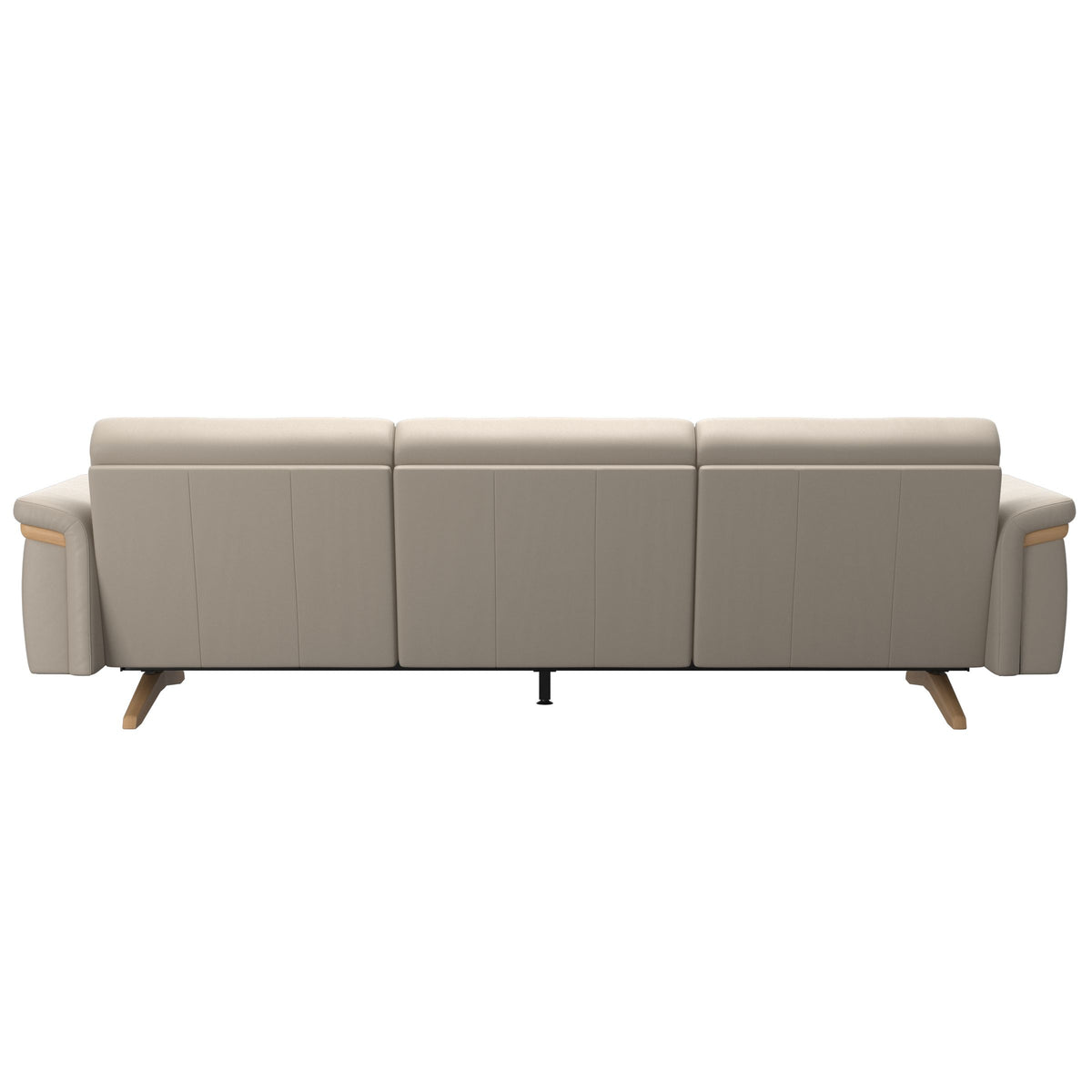 Stressless Stella Wood 3-Seater Sofa in Paloma Fog, rear three-quarter view, Oak wood