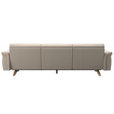 Stressless Stella Wood 3-Seater Sofa in Paloma Fog, rear three-quarter view, Oak wood