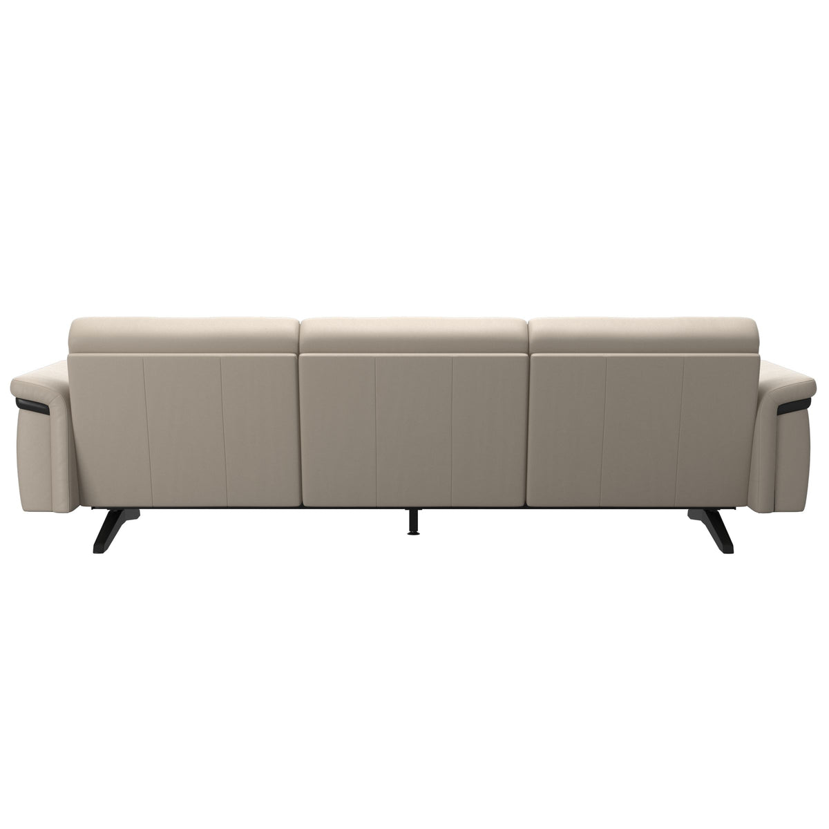 Stressless Stella Wood 3-Seater Sofa in Paloma Fog, rear three-quarter view, Black wood