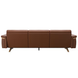 Stressless Stella Wood 3-Seater Sofa in Paloma New Cognac, rear three-quarter view, Oak wood