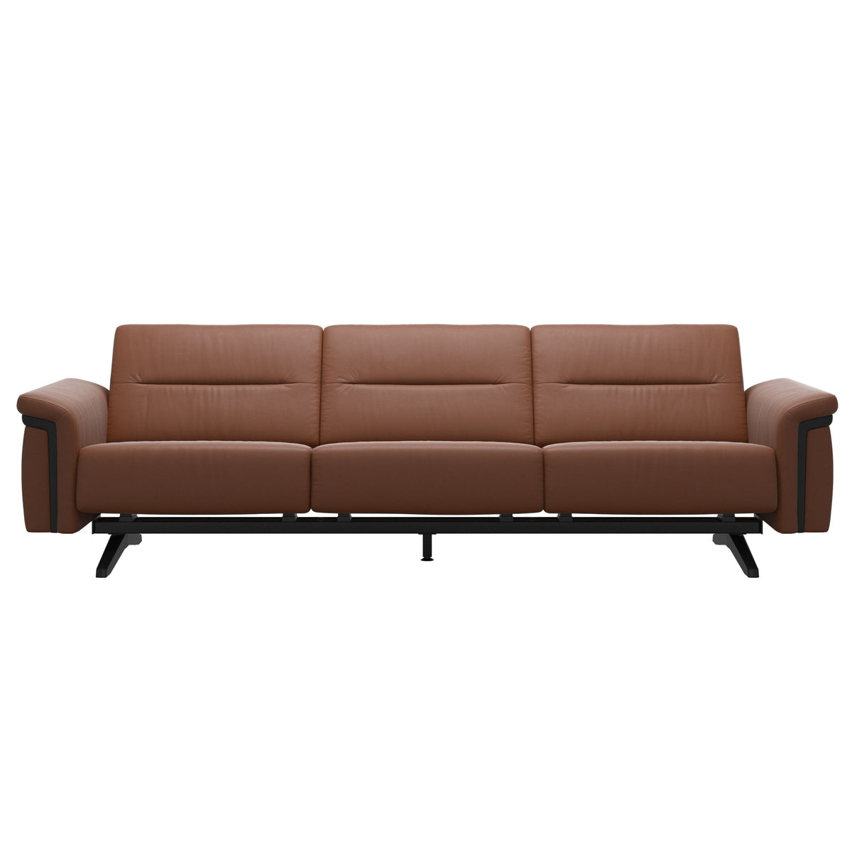 Stressless Stella Wood 3-Seater Sofa in Paloma New Cognac, front view, Black wood