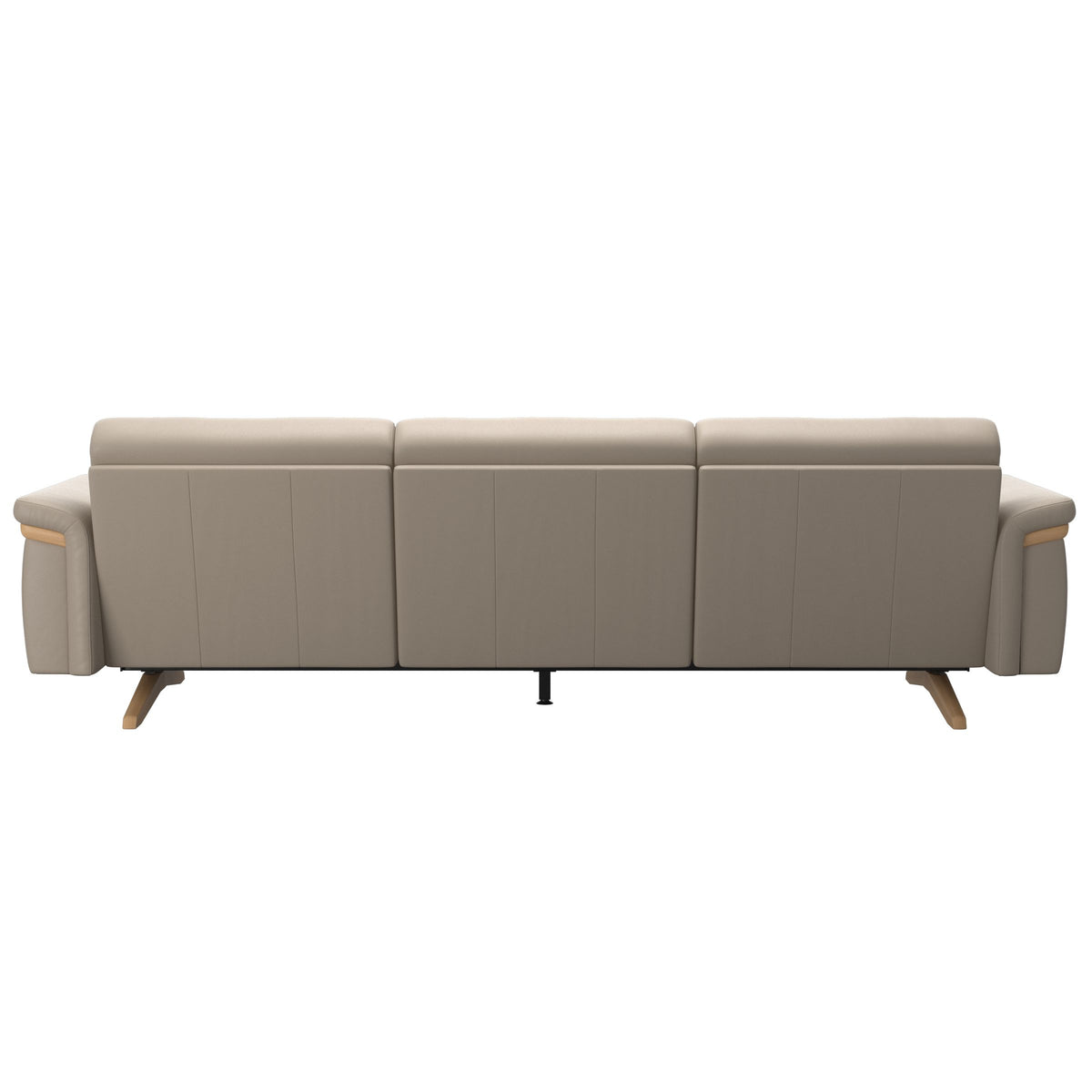 Stressless Stella Wood 3-Seater Sofa in Paloma Mushroom, rear three-quarter view, Oak wood