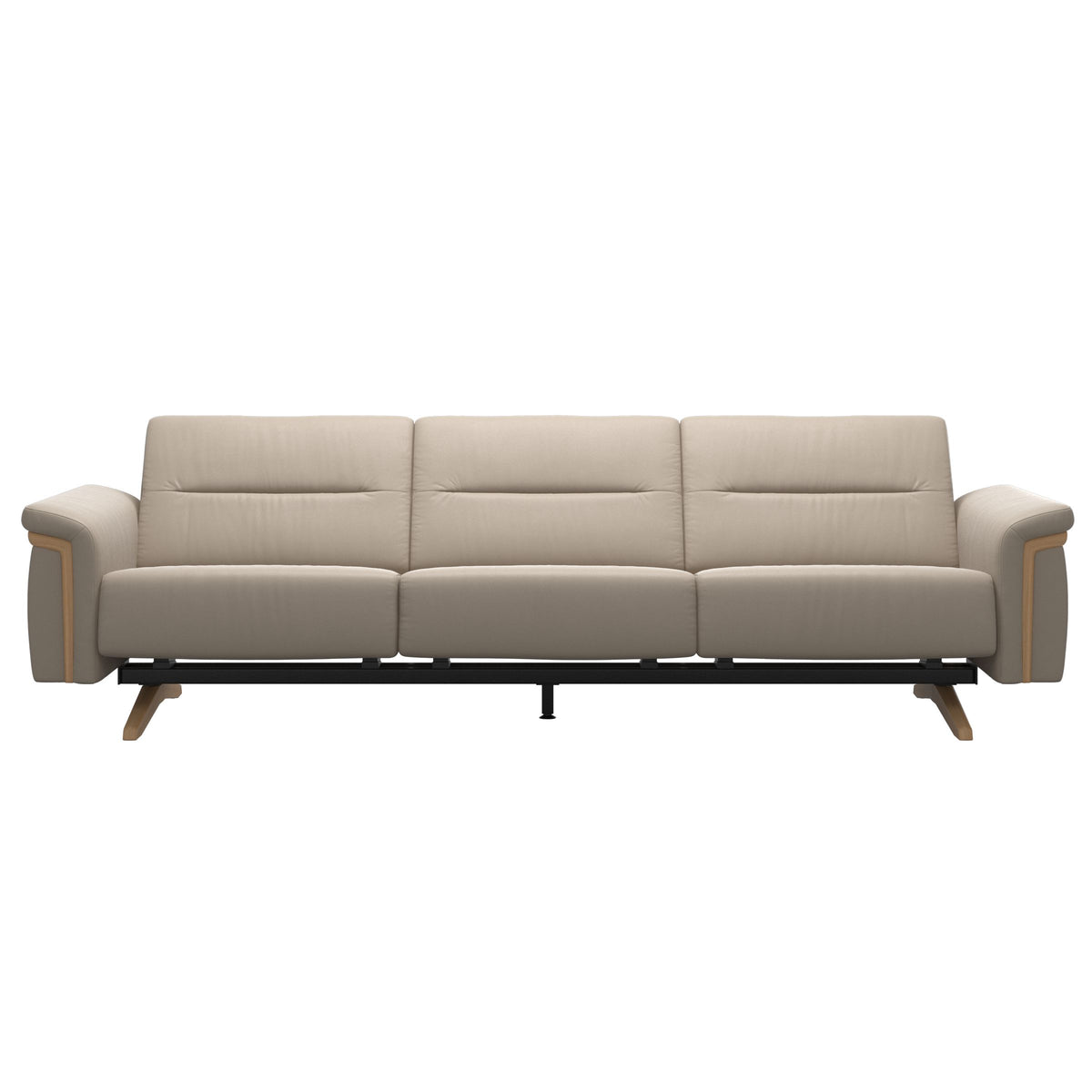 Stressless Stella Wood 3-Seater Sofa in Paloma Mushroom, front view, Oak wood