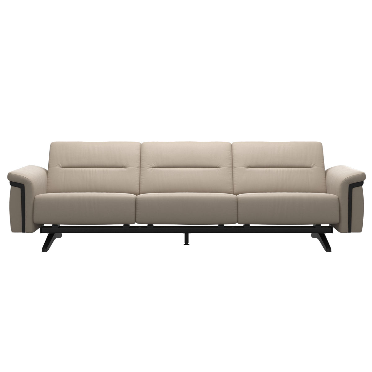 Stressless Stella Wood 3-Seater Sofa in Paloma Mushroom, front view, Black wood