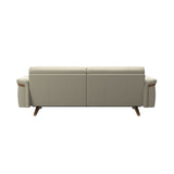 Stressless Stella Wood 2.5-Seater Sofa in Paloma Light Grey, rear three-quarter view, Teak wood