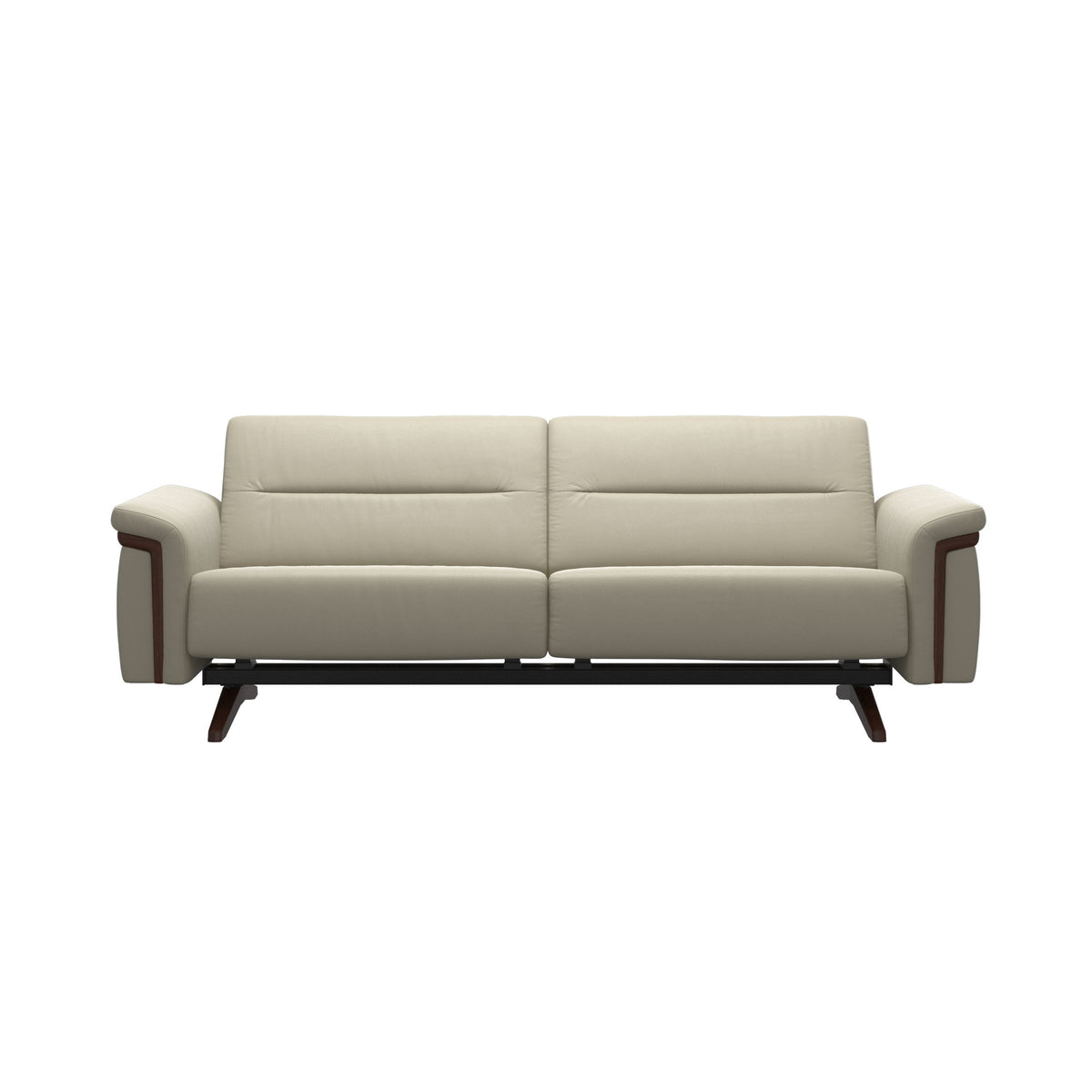 Stressless Stella Wood 2.5-Seater Sofa in Paloma Light Grey, Brown, front view