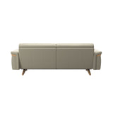 Stressless Stella Wood 2.5-Seater Sofa in Paloma Light Grey, rear three-quarter view, Oak wood