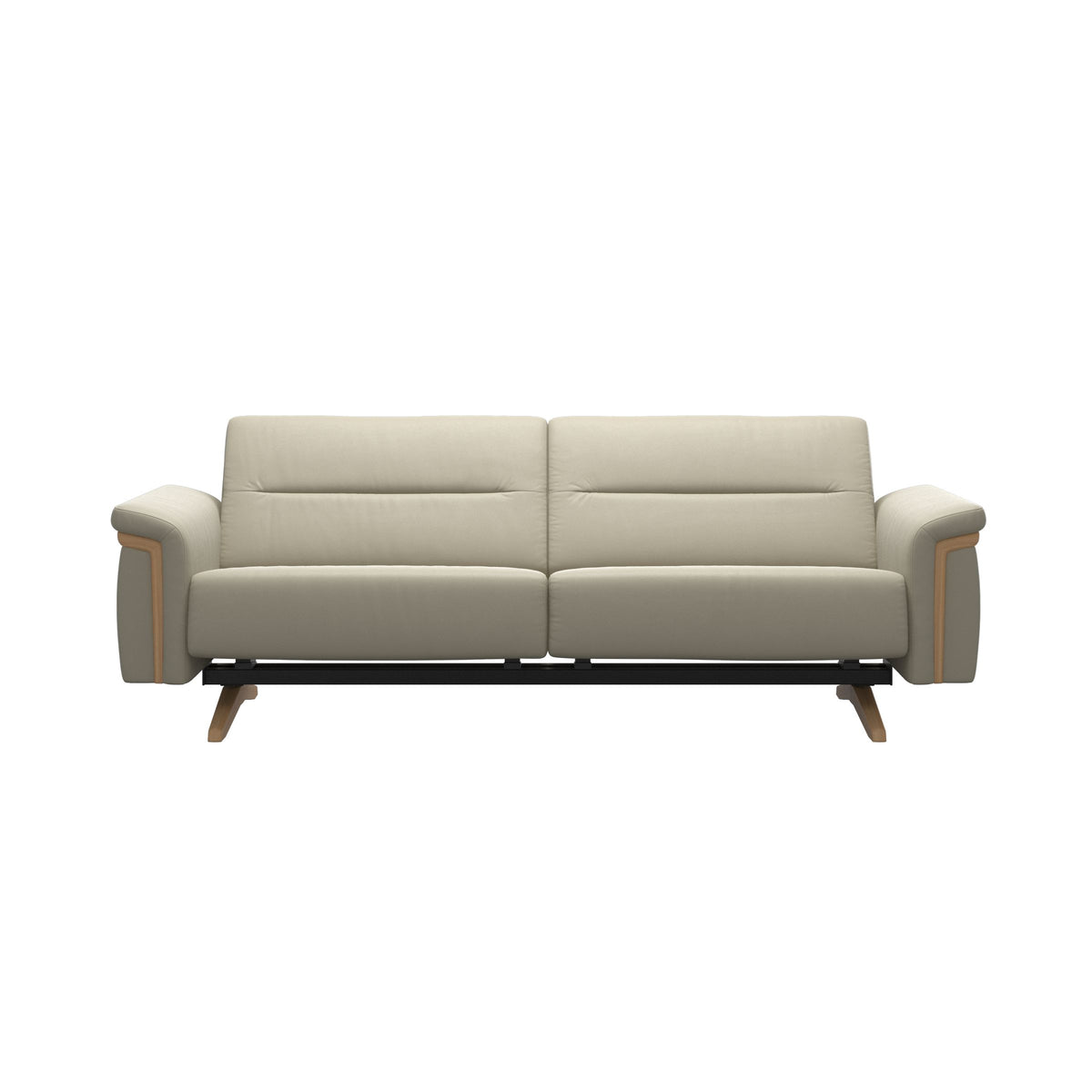 Stressless Stella Wood 2.5-Seater Sofa in Paloma Light Grey, front view, Oak wood