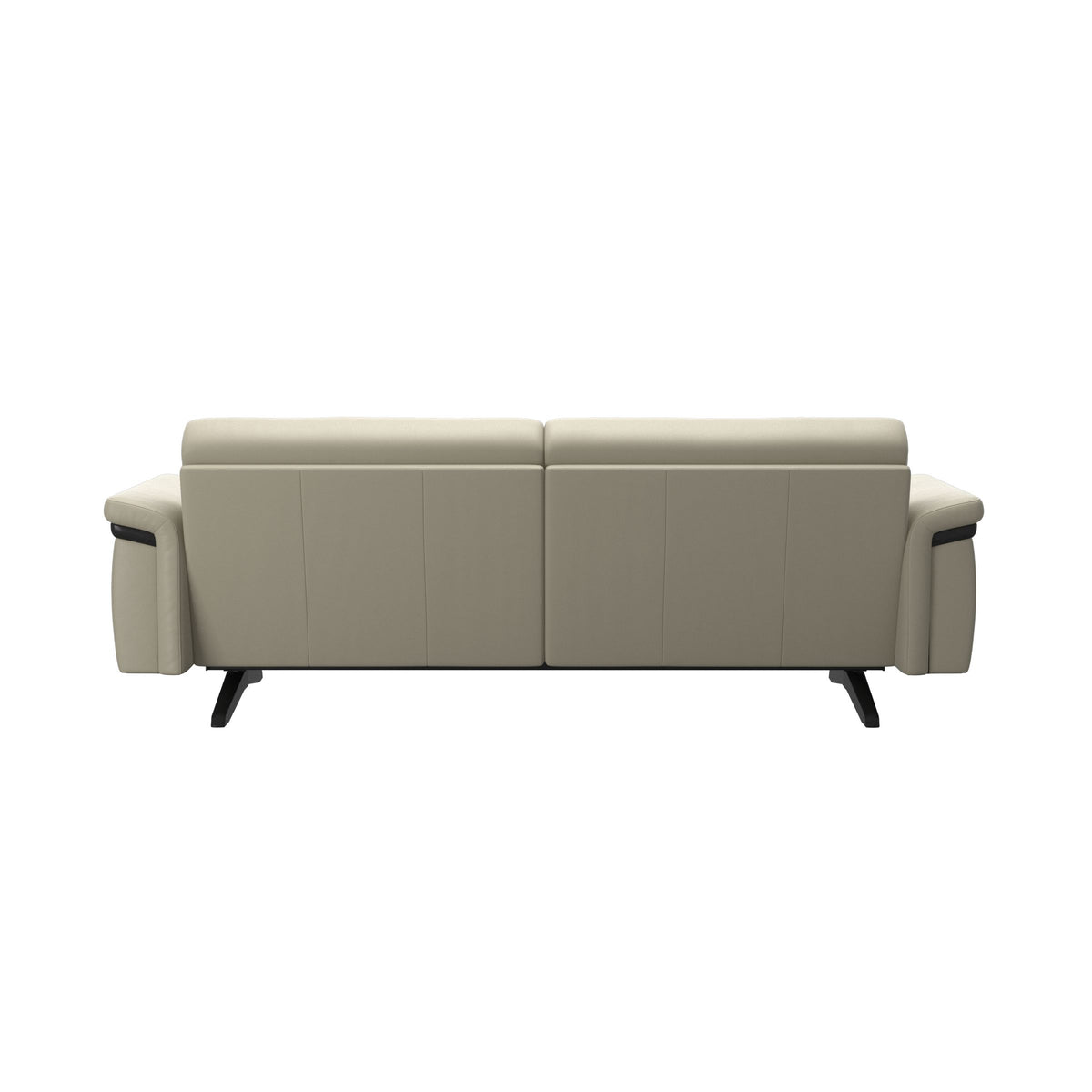 Stressless Stella Wood 2.5-Seater Sofa in Paloma Light Grey, rear three-quarter view, Black wood