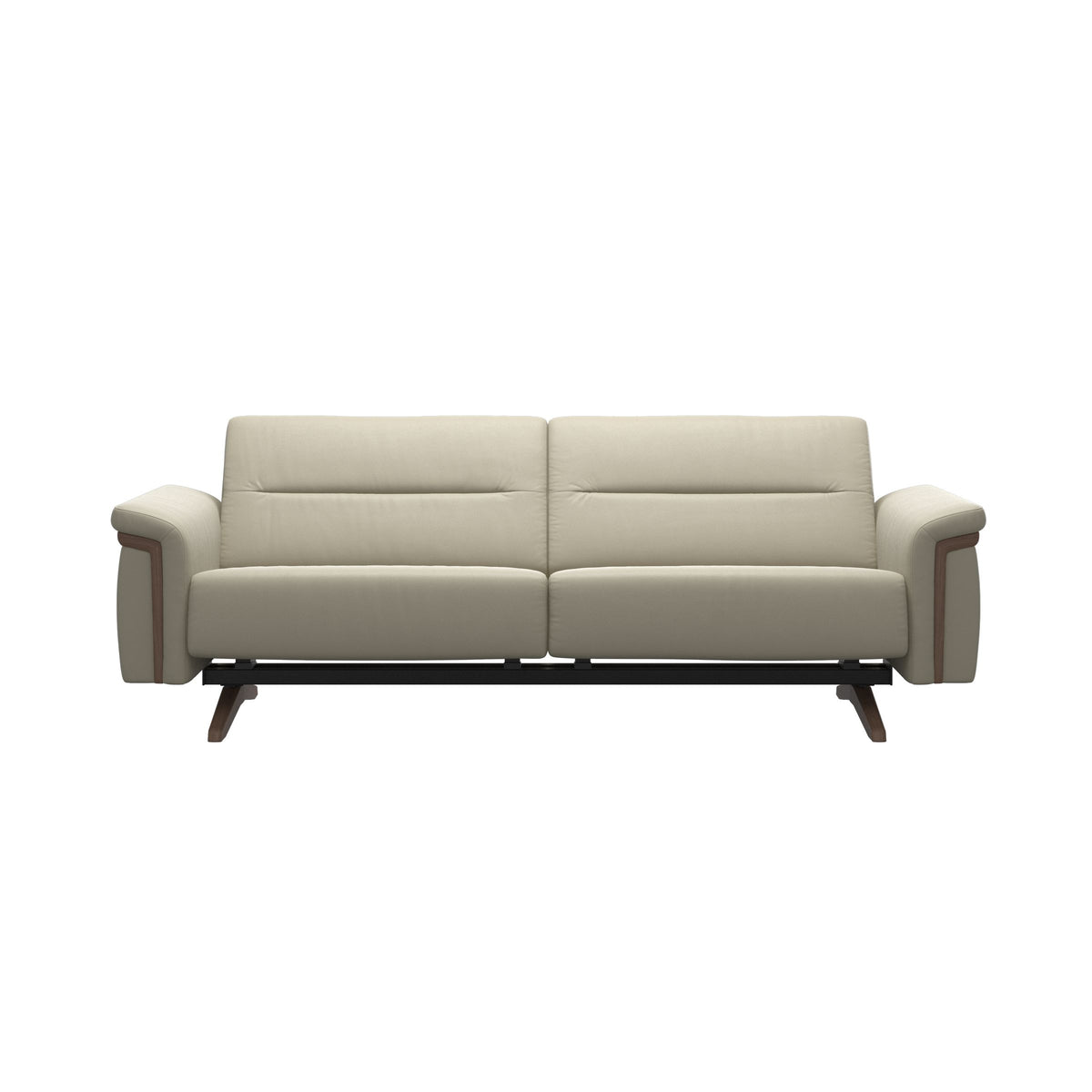 Stressless Stella Wood 2.5-Seater Sofa in Paloma Light Grey, Walnut, front view
