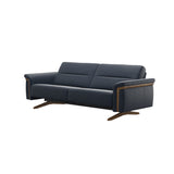 Stressless Stella Wood 2.5-Seater Sofa in Paloma Oxford Blue, side view, Teak wood