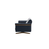 Stressless Stella Wood 2.5-Seater Sofa in Paloma Oxford Blue, back view, Teak wood