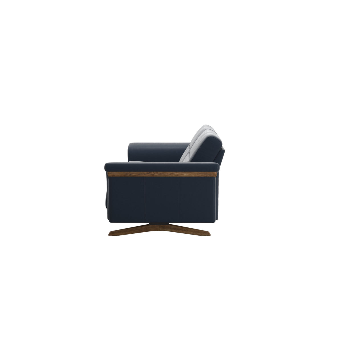 Stressless Stella Wood 2.5-Seater Sofa in Paloma Oxford Blue, back view, Teak wood