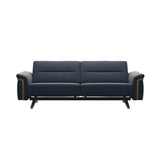 Stressless Stella Wood 2.5-Seater Sofa in Paloma Oxford Blue, front view, Teak wood