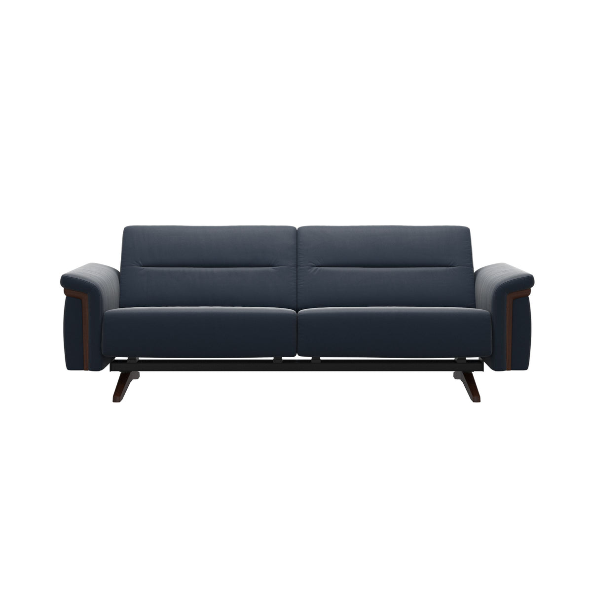 Stressless Stella Wood 2.5-Seater Sofa in Paloma Oxford Blue, Brown, front view