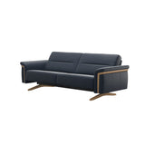 Stressless Stella Wood 2.5-Seater Sofa in Paloma Oxford Blue, side view, Oak wood