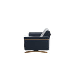 Stressless Stella Wood 2.5-Seater Sofa in Paloma Oxford Blue, back view, Oak wood