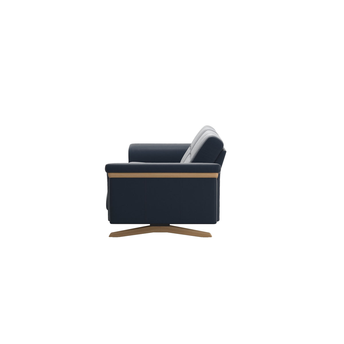 Stressless Stella Wood 2.5-Seater Sofa in Paloma Oxford Blue, back view, Oak wood