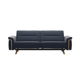 Stressless Stella Wood 2.5-Seater Sofa in Paloma Oxford Blue, front view, Oak wood