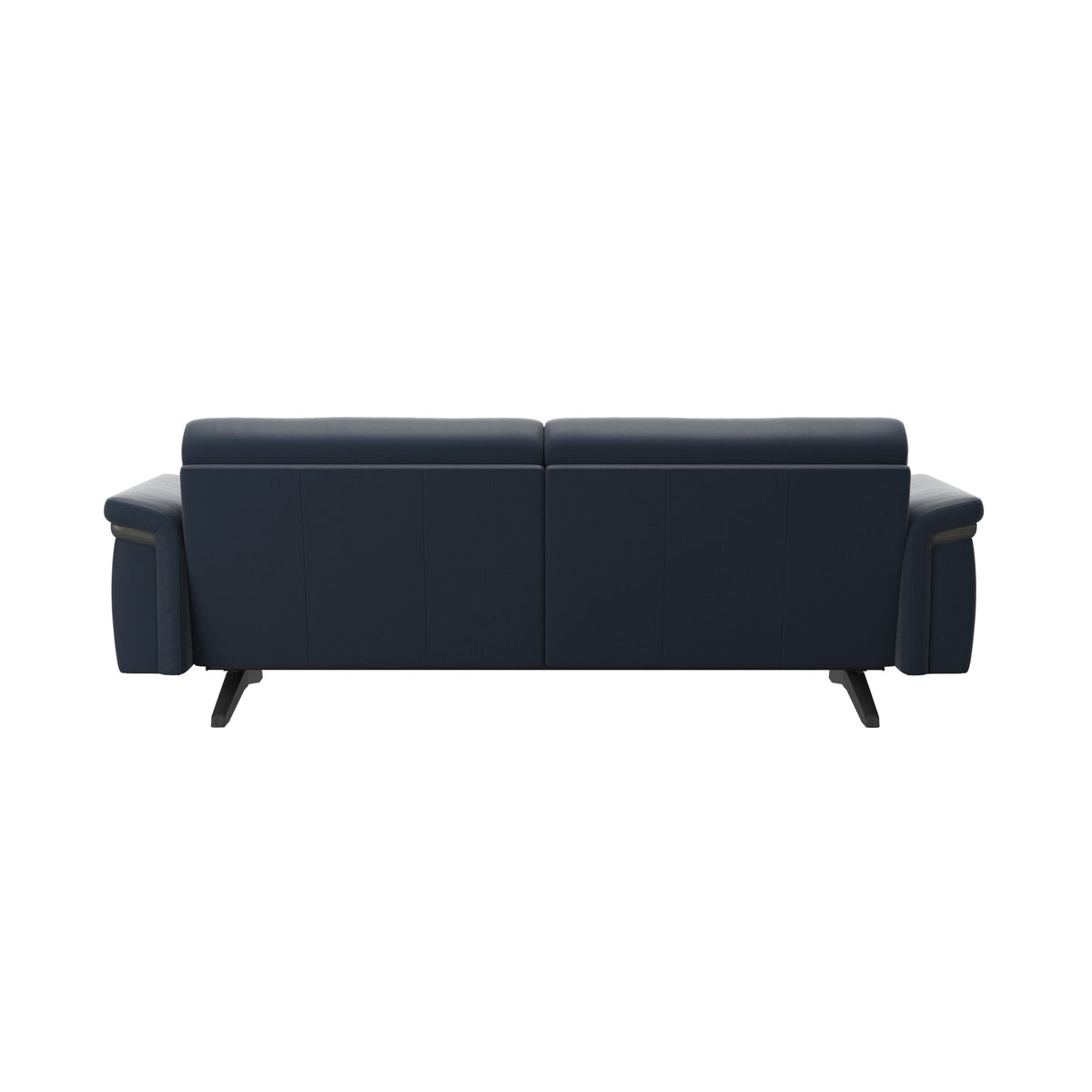 Stressless Stella Wood 2.5-Seater Sofa in Paloma Oxford Blue, Grey, rear three-quarter view