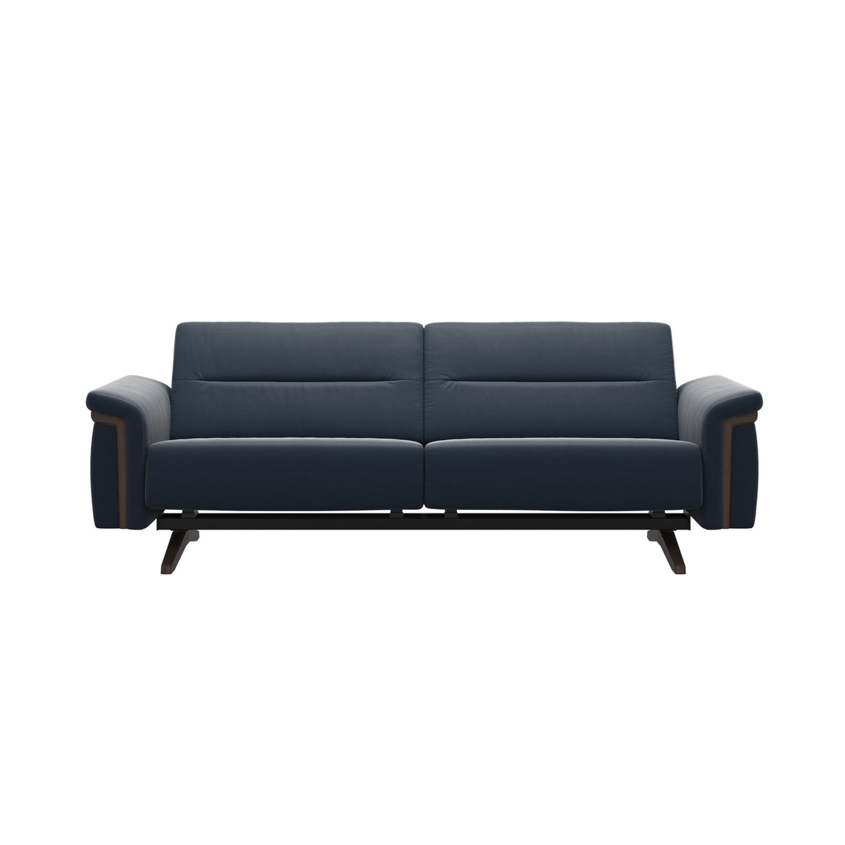 Stressless Stella Wood 2.5-Seater Sofa in Paloma Oxford Blue, Wenge, front view