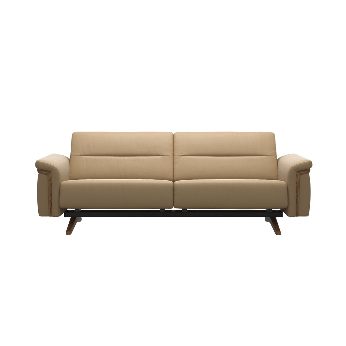 Stressless Stella Wood 2.5-Seater Sofa in Paloma Sand, front view, Teak wood