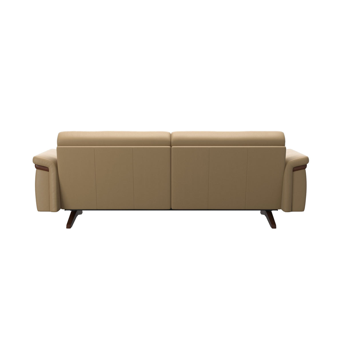 Stressless Stella Wood 2.5-Seater Sofa in Paloma Sand, Brown, rear three-quarter view