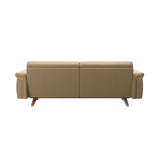 Stressless Stella Wood 2.5-Seater Sofa in Paloma Sand, rear three-quarter view, Oak wood