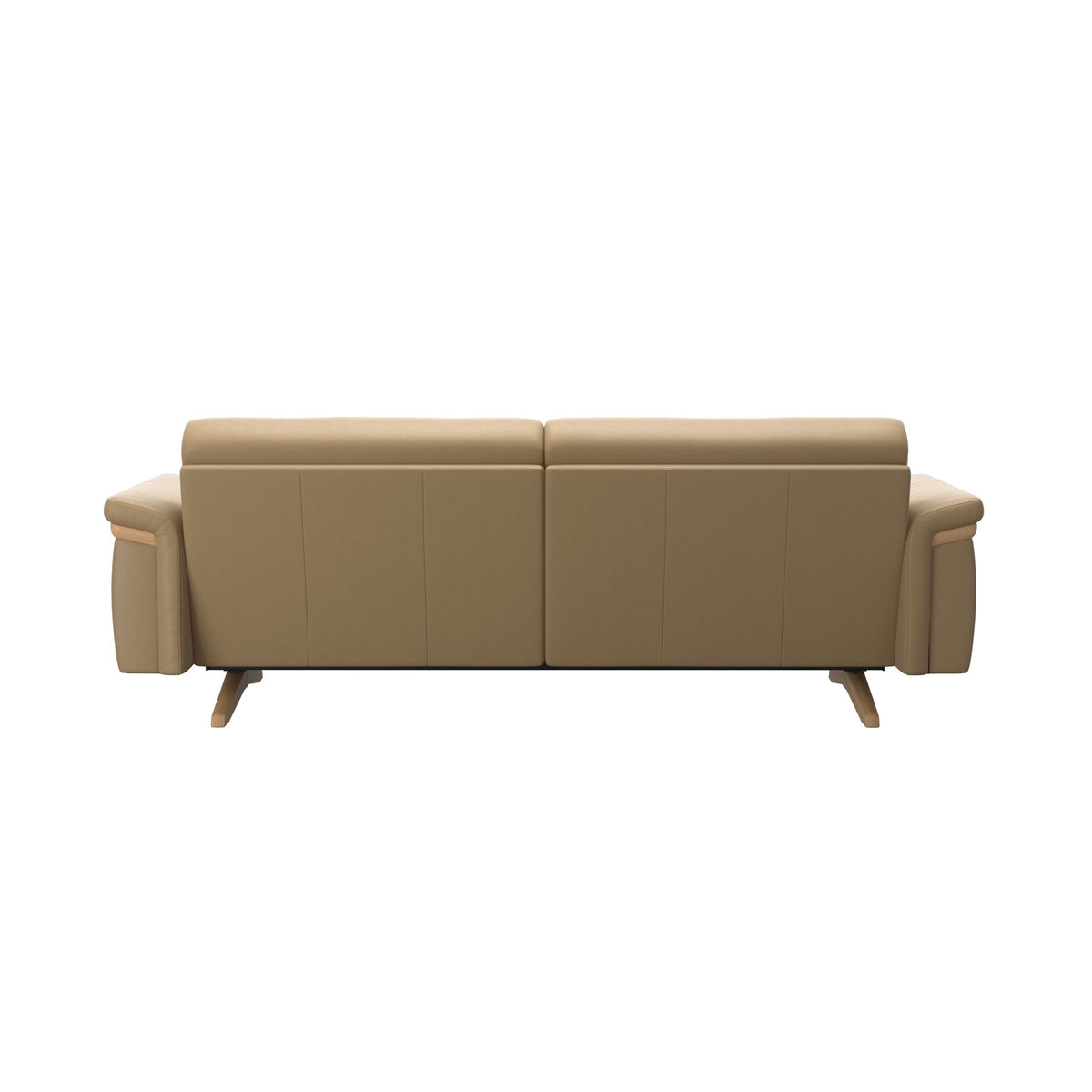 Stressless Stella Wood 2.5-Seater Sofa in Paloma Sand, rear three-quarter view, Oak wood