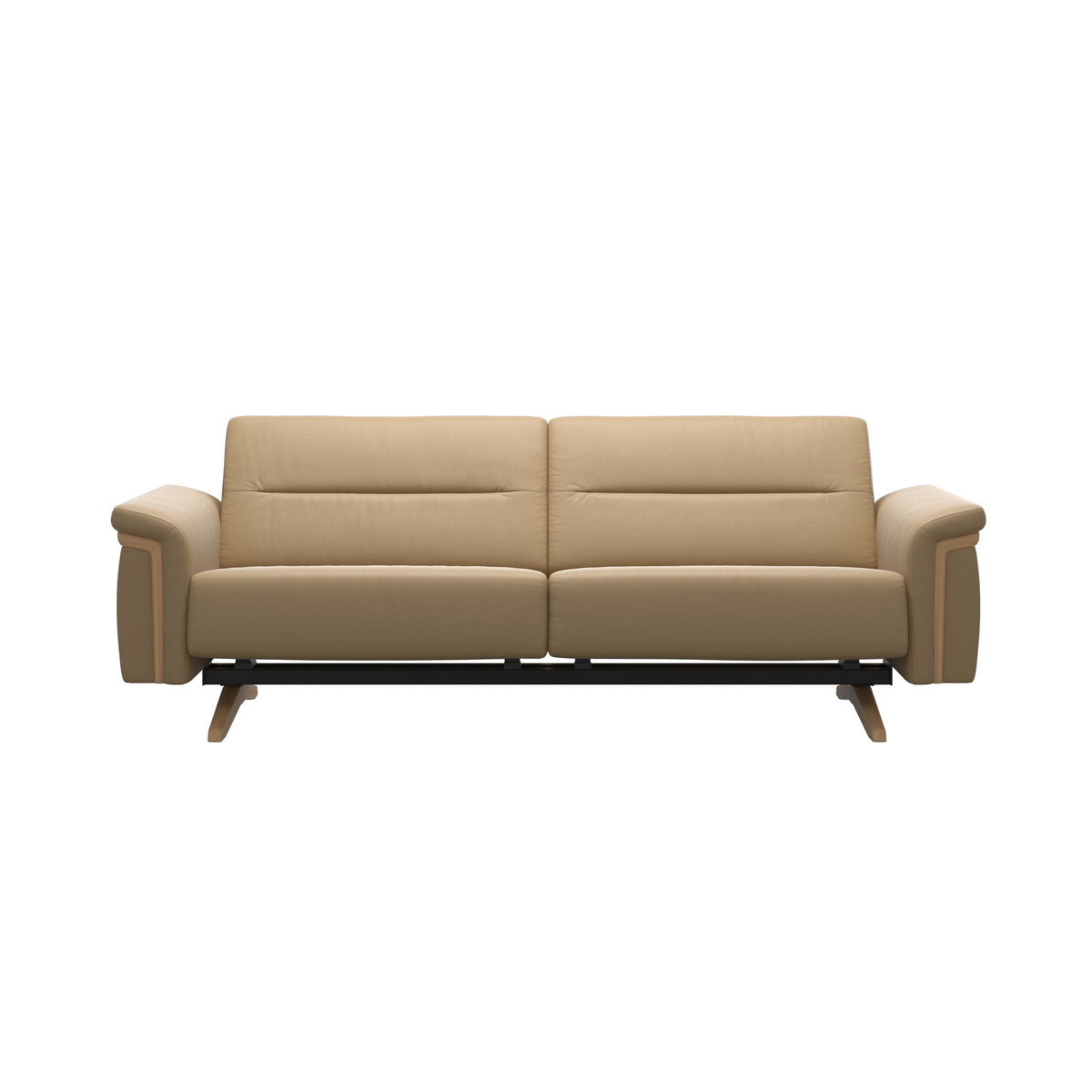 Stressless Stella Wood 2.5-Seater Sofa in Paloma Sand, front view, Oak wood