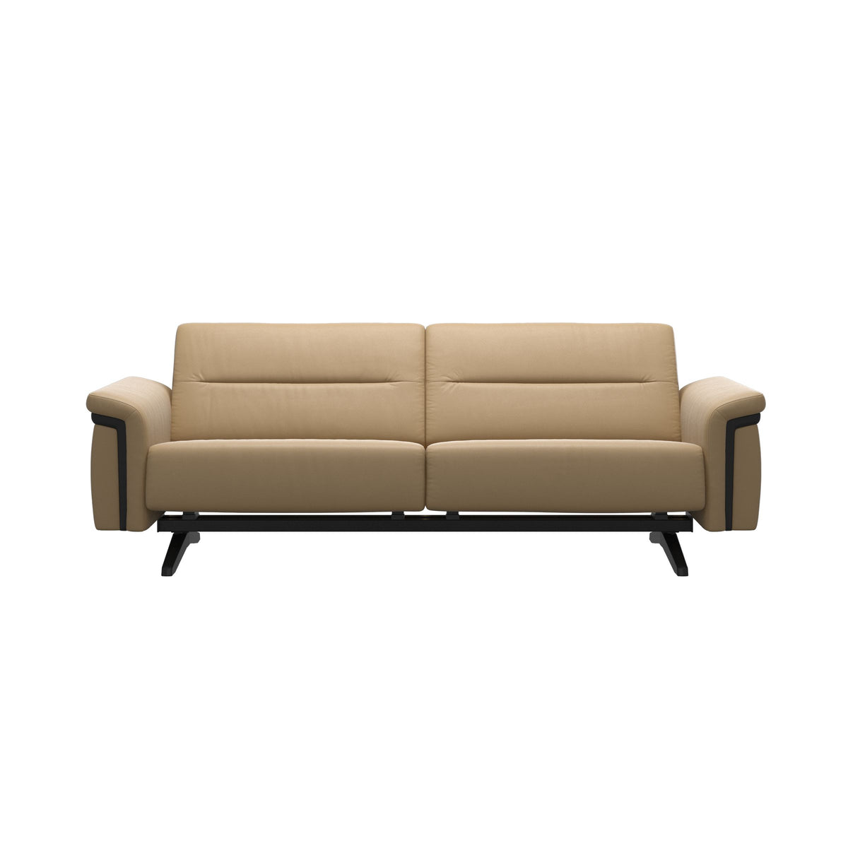 Stressless Stella Wood 2.5-Seater Sofa in Paloma Sand, front view, Black wood