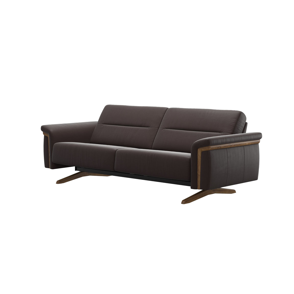 Stressless Stella Wood 2.5-Seater Sofa in Paloma Chocolate, side view, Teak wood