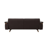 Stressless Stella Wood 2.5-Seater Sofa in Paloma Chocolate, rear three-quarter view, Teak wood