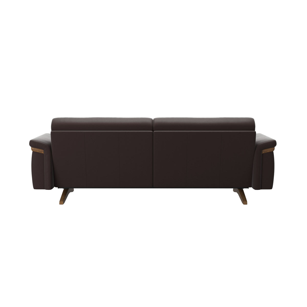 Stressless Stella Wood 2.5-Seater Sofa in Paloma Chocolate, rear three-quarter view, Teak wood