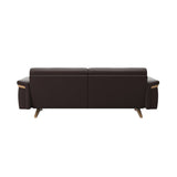 Stressless Stella Wood 2.5-Seater Sofa in Paloma Chocolate, rear three-quarter view, Oak wood