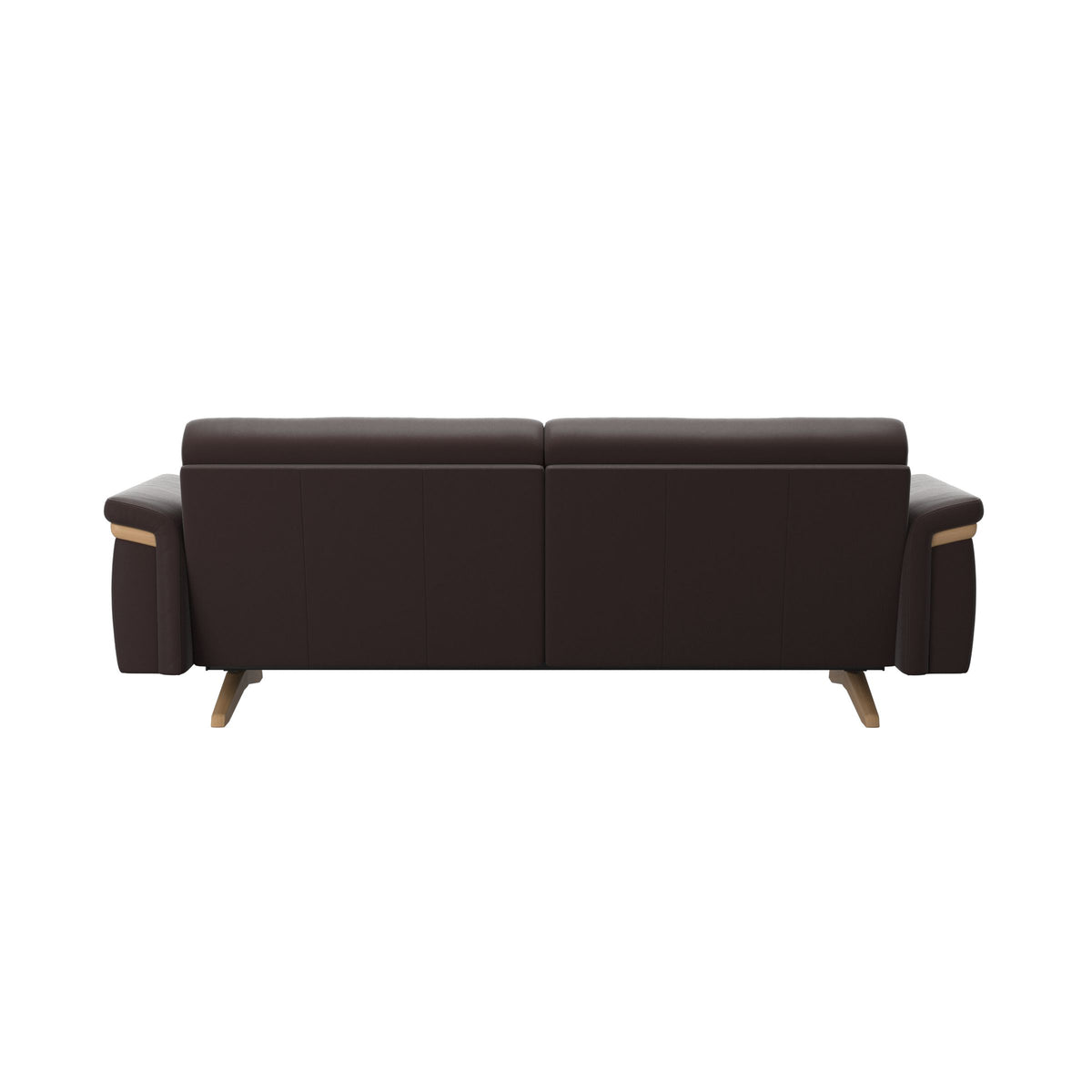 Stressless Stella Wood 2.5-Seater Sofa in Paloma Chocolate, rear three-quarter view, Oak wood