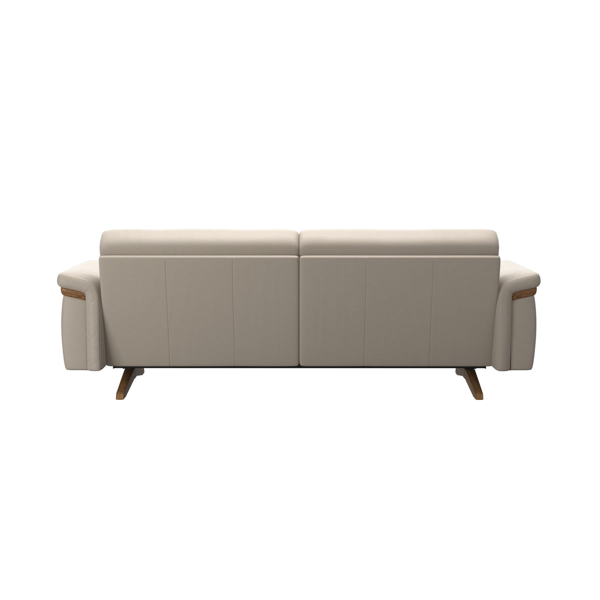 Stressless Stella Wood 2.5-Seater Sofa in Paloma Fog, rear three-quarter view, Teak wood
