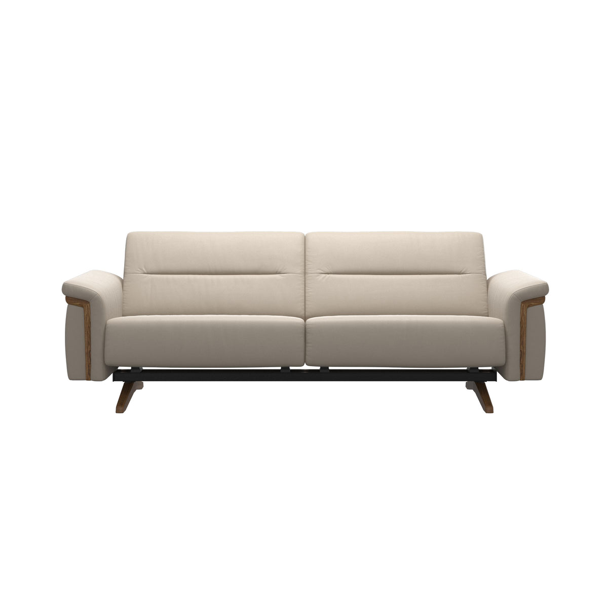 Stressless Stella Wood 2.5-Seater Sofa in Paloma Fog, front view, Teak wood