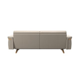 Stressless Stella Wood 2.5-Seater Sofa in Paloma Fog, rear three-quarter view, Oak wood