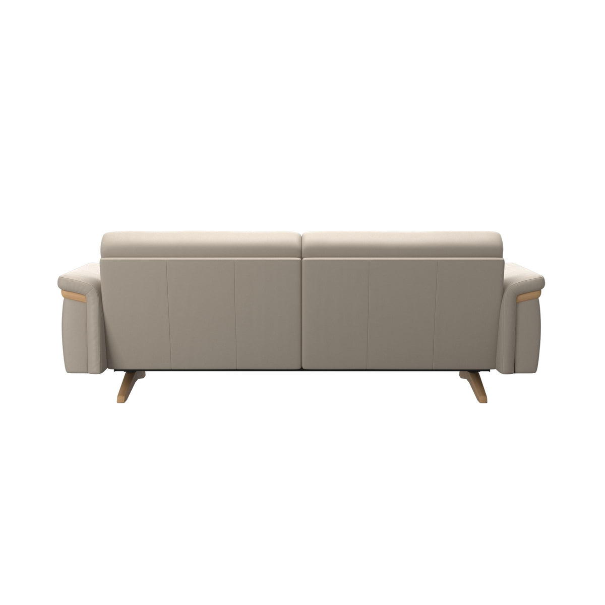 Stressless Stella Wood 2.5-Seater Sofa in Paloma Fog, rear three-quarter view, Oak wood