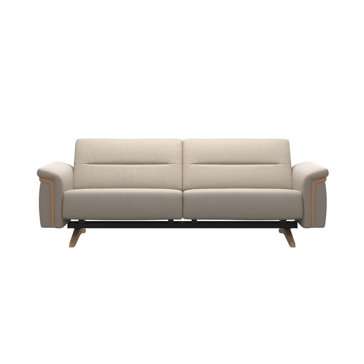 Stressless Stella Wood 2.5-Seater Sofa in Paloma Fog, front view, Oak wood
